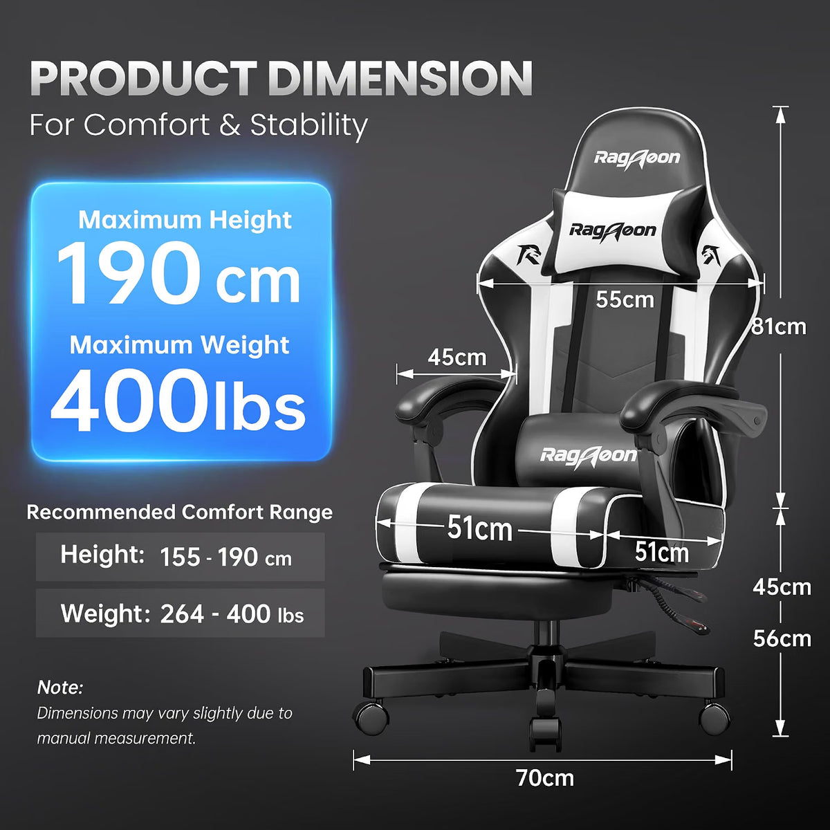 RagAoon Ergonomic Gaming Chair with Footrest
