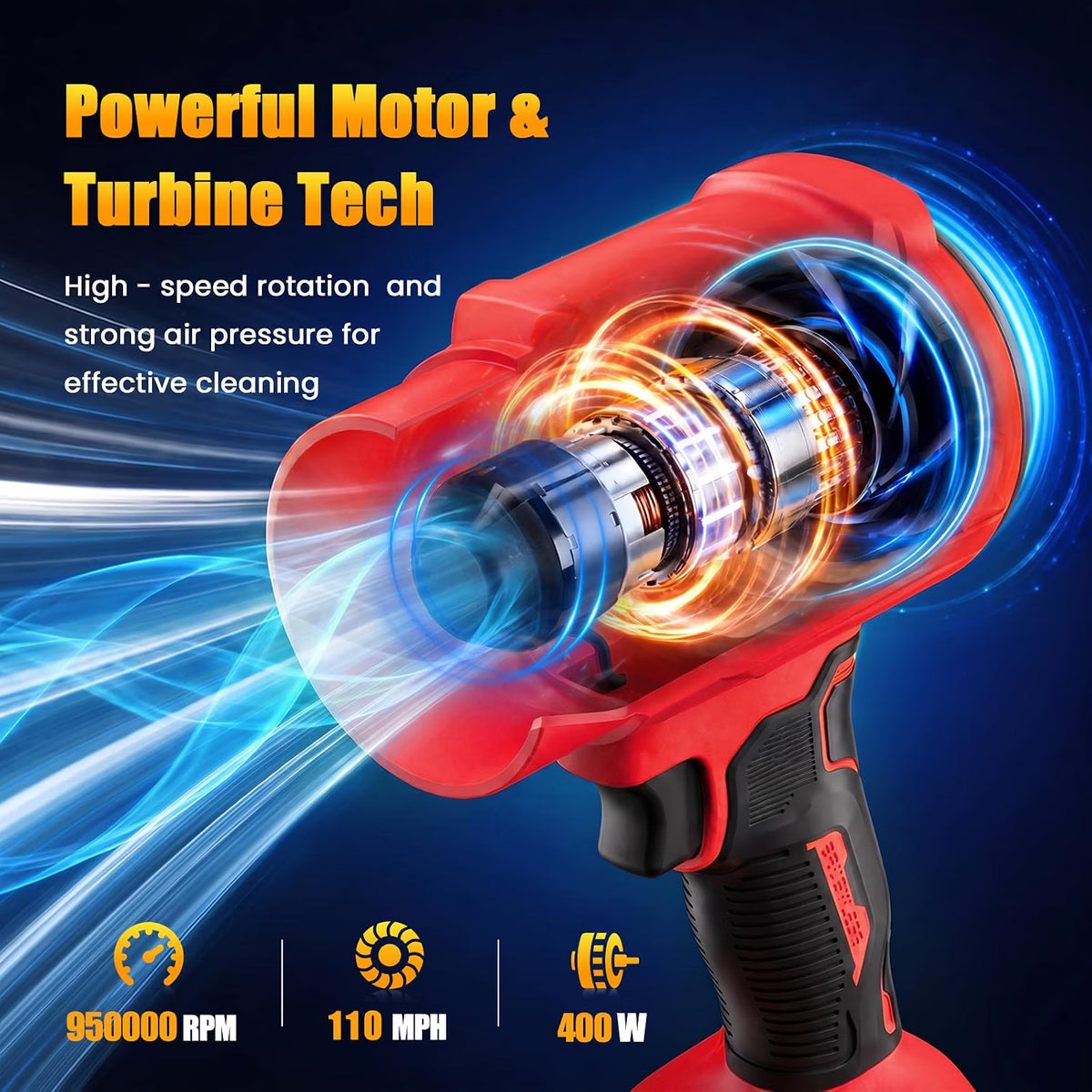 21V Cordless Leaf Blower with Brushless Motor and 2 Batteries