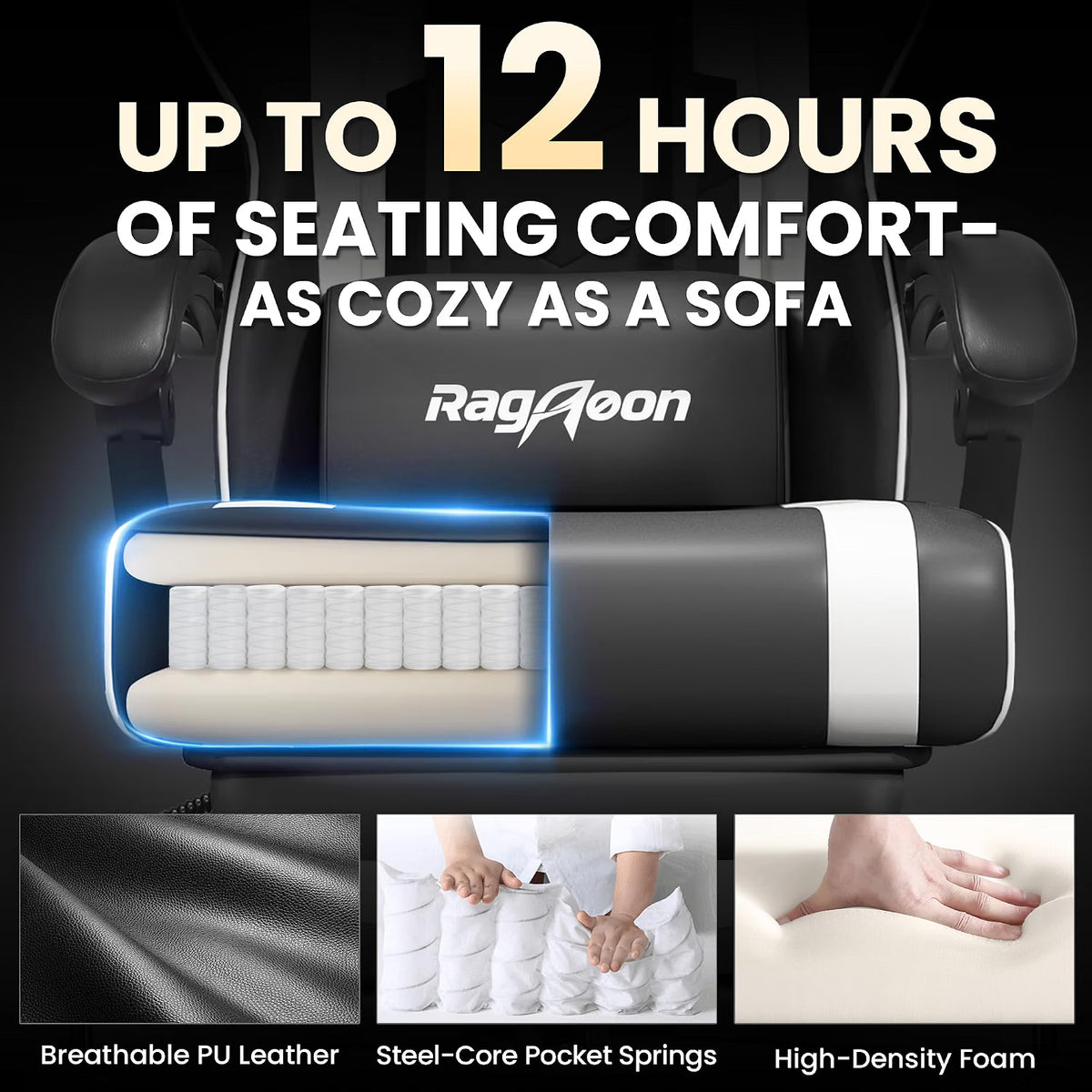 RagAoon Ergonomic Gaming Chair with Footrest