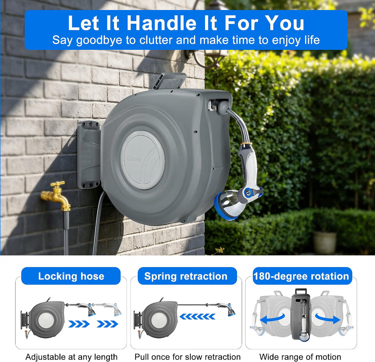 65ft Retractable Garden Hose Reel