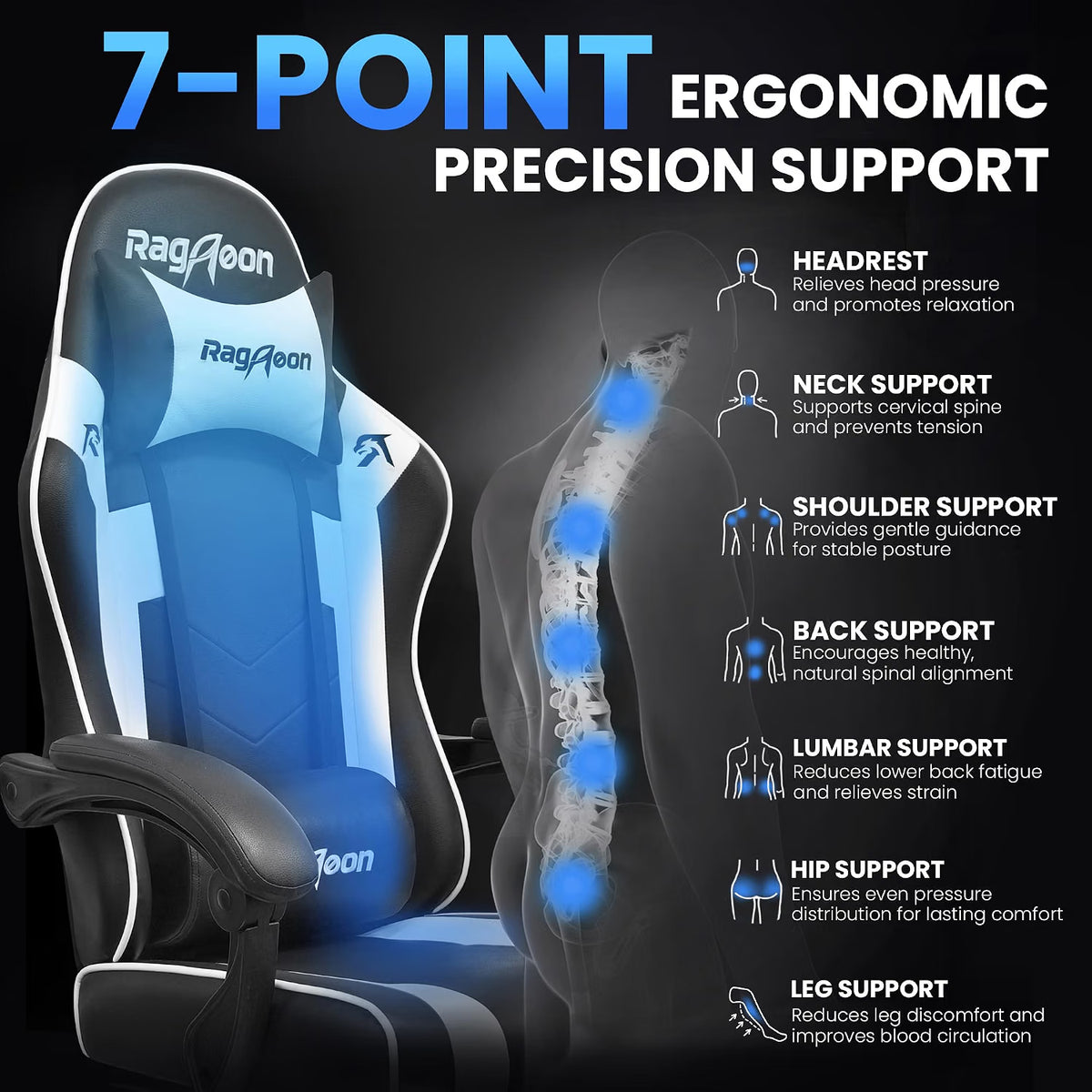 RagAoon Ergonomic Gaming Chair with Footrest