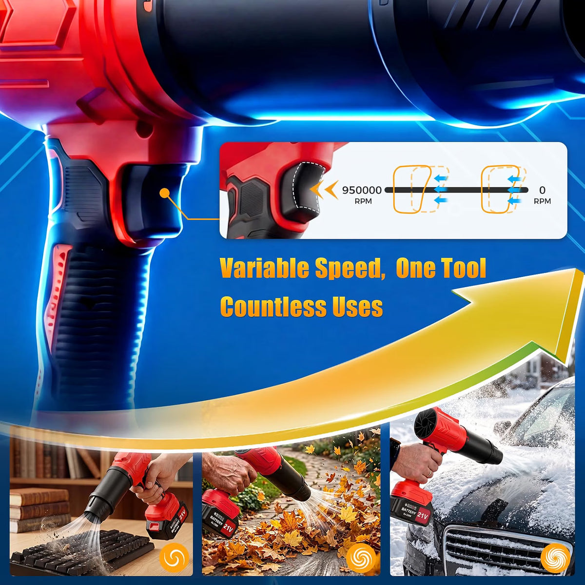 21V Cordless Leaf Blower with Brushless Motor and 2 Batteries