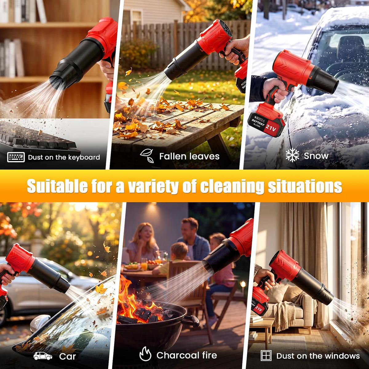 21V Cordless Leaf Blower with Brushless Motor and 2 Batteries